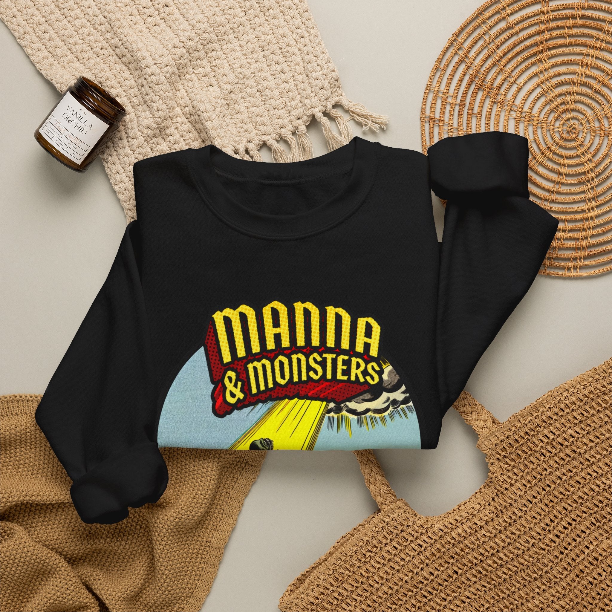 Manna & Monsters Crewneck Sweatshirt – Retro Monster Graphic Pullover