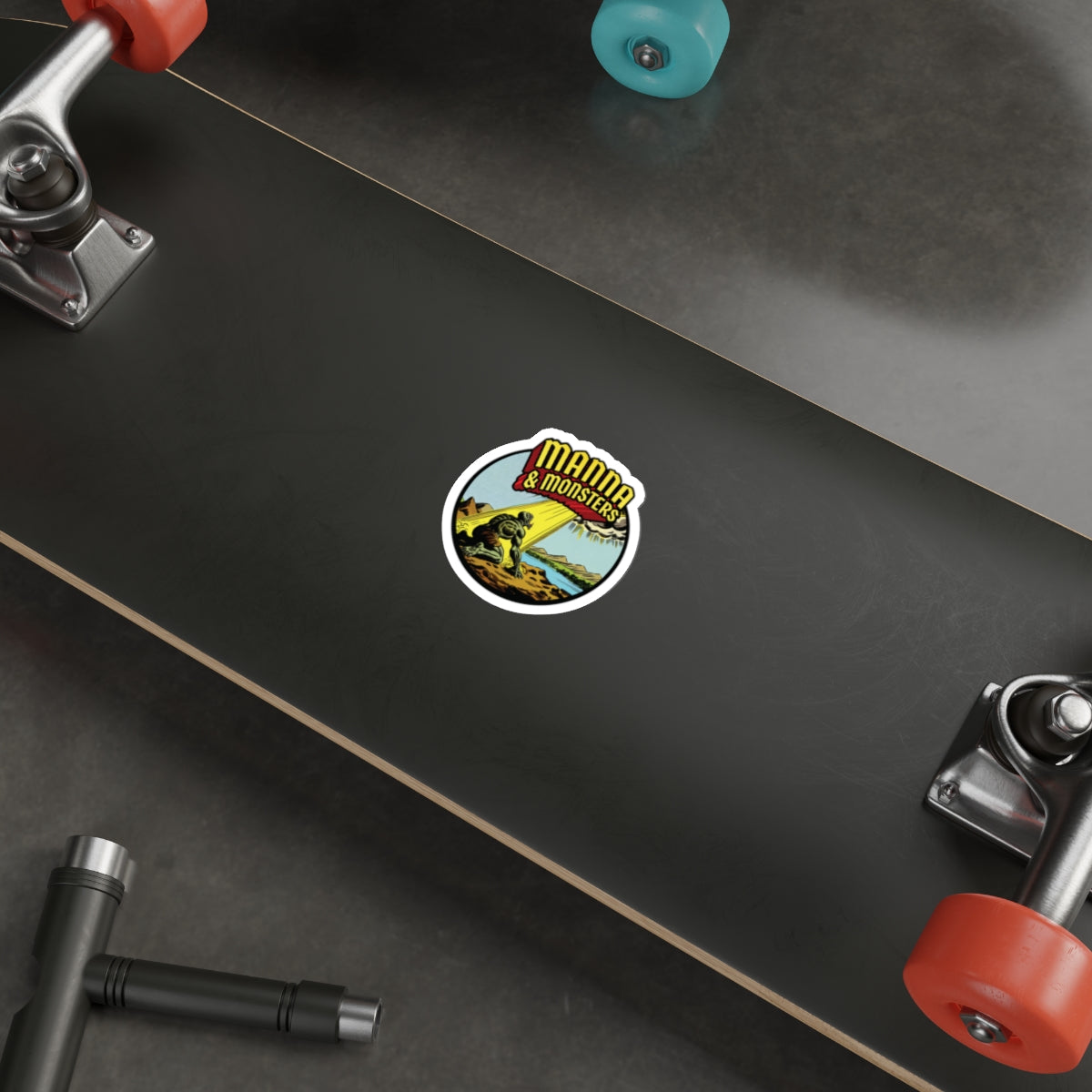 Manna & Monsters Podcast Art Die-Cut Sticker — Retro Monster Comic Art